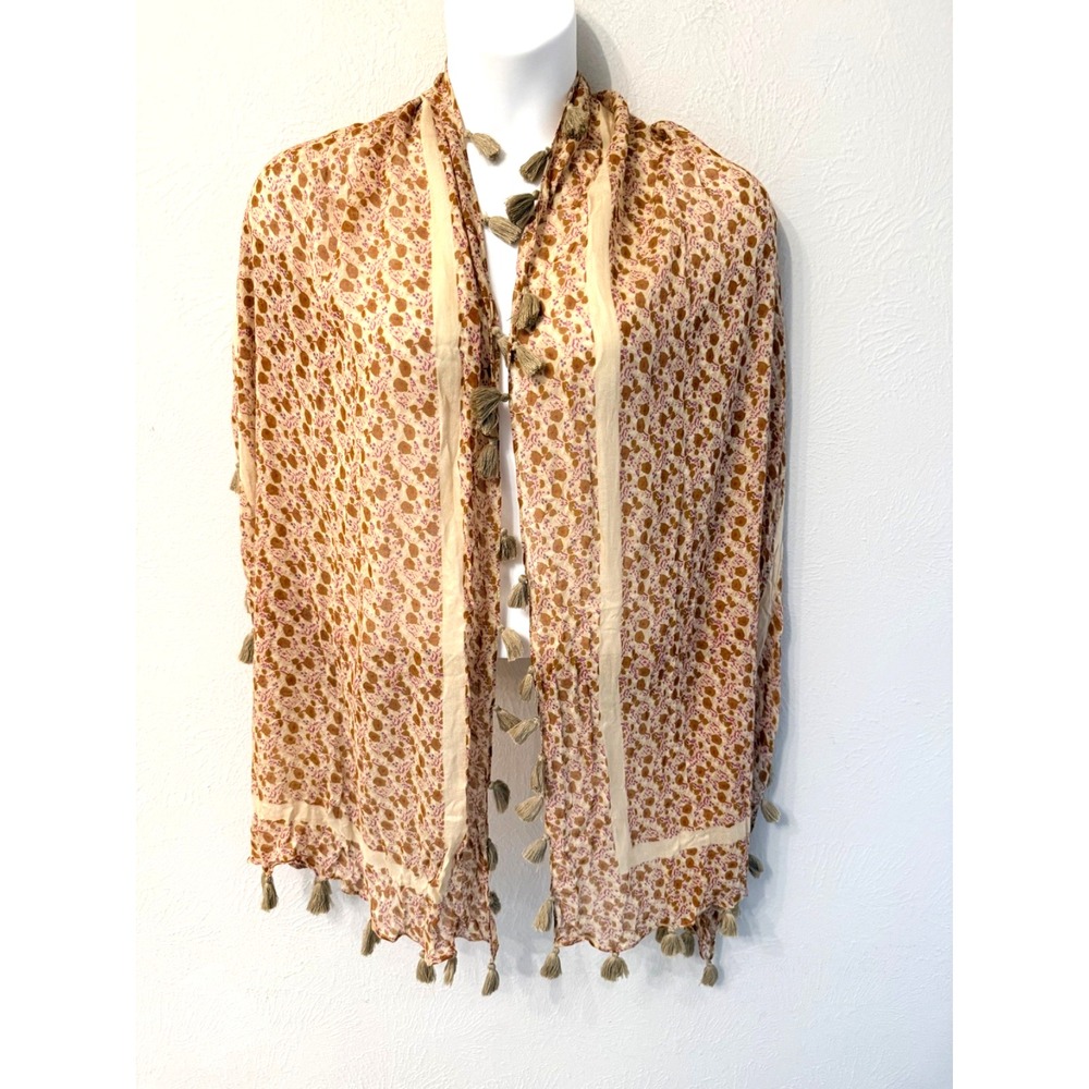 Natural Life floral tasseled scarf rectangle lightweight OS